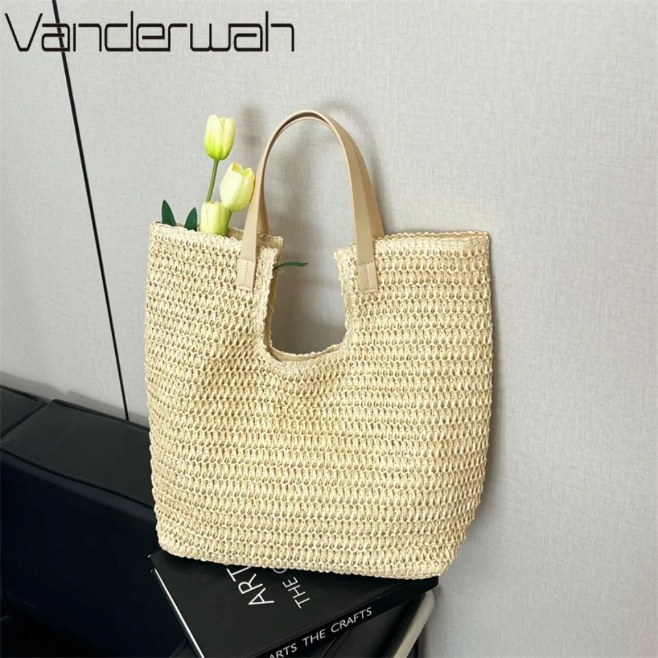 

Summer Large Capacity Handmade Straw Tote Bag Casual Beach Vacation Shoulder Bags for Women Ladies Simple Shopping Woven Handbag