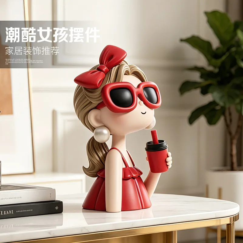 

Mengqu Q version sunglasses milk tea girl character ornaments, home desktop handicrafts, healing decorations