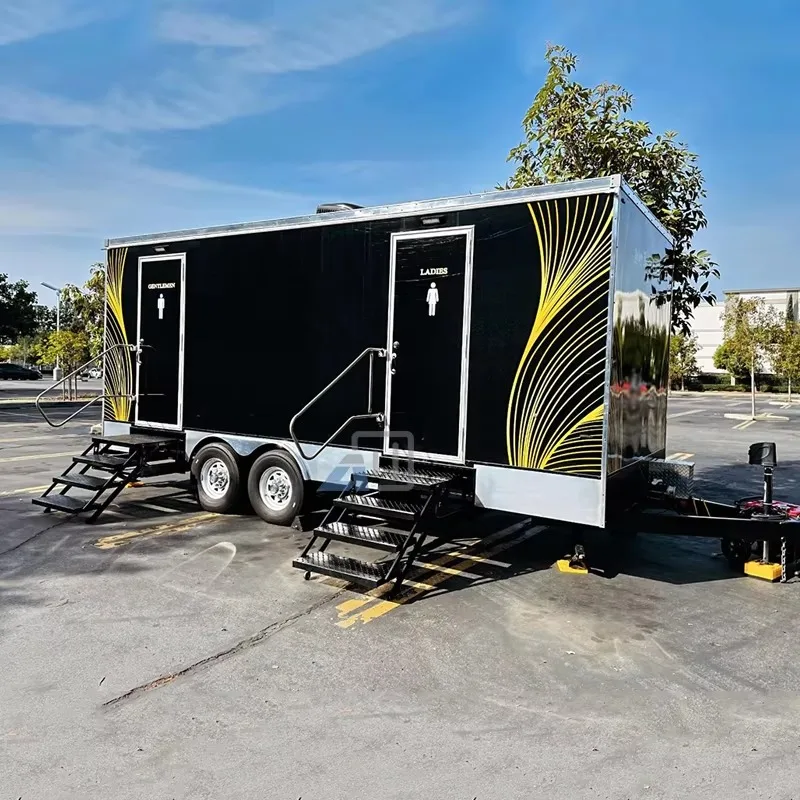 Luxury Modern Multi-Stall Portable Restroom Trailer Steel Mobile Toilet Trailer with Flushing System
