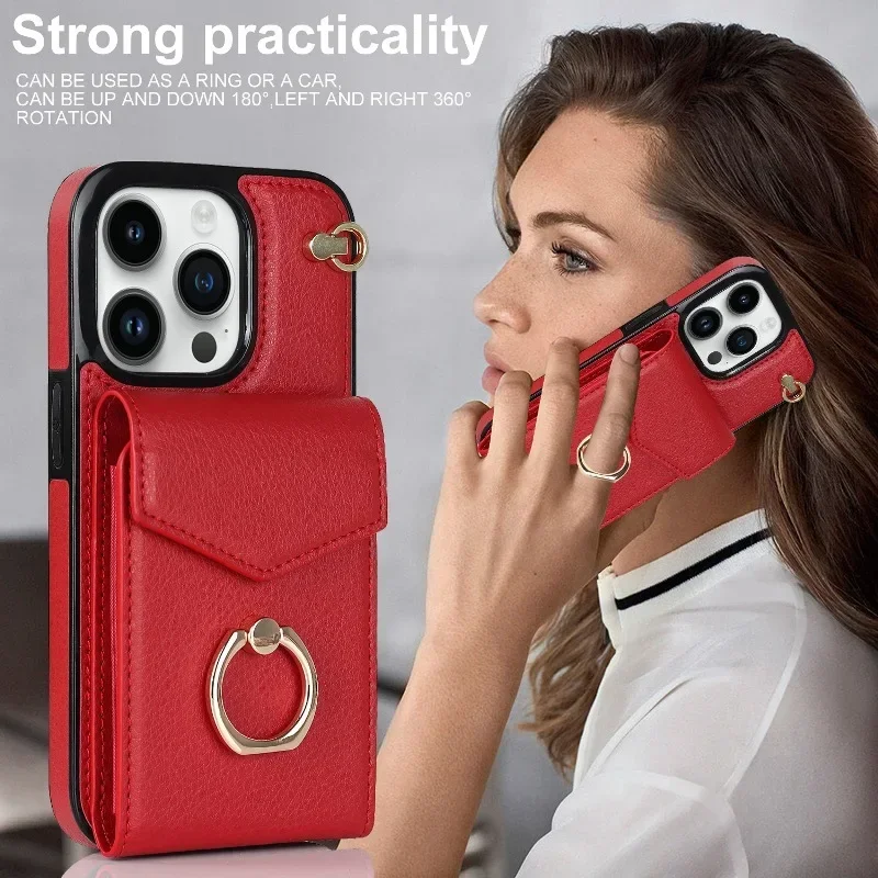 Wrist Strap Vertical Wallet Case Flip Phone Cover For Samsung Galaxy S23 FE S22 S21+ A50 A33 A32 A13 A12 A42 Magnetic Phone Bag