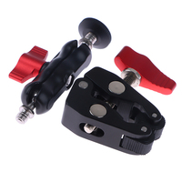 Black+Red Clamp With Double Ball Head Magic Arm Clamp 1/4'' 3/8'' Hole For Phone Video Mount Camera Monitor LED Light Mic