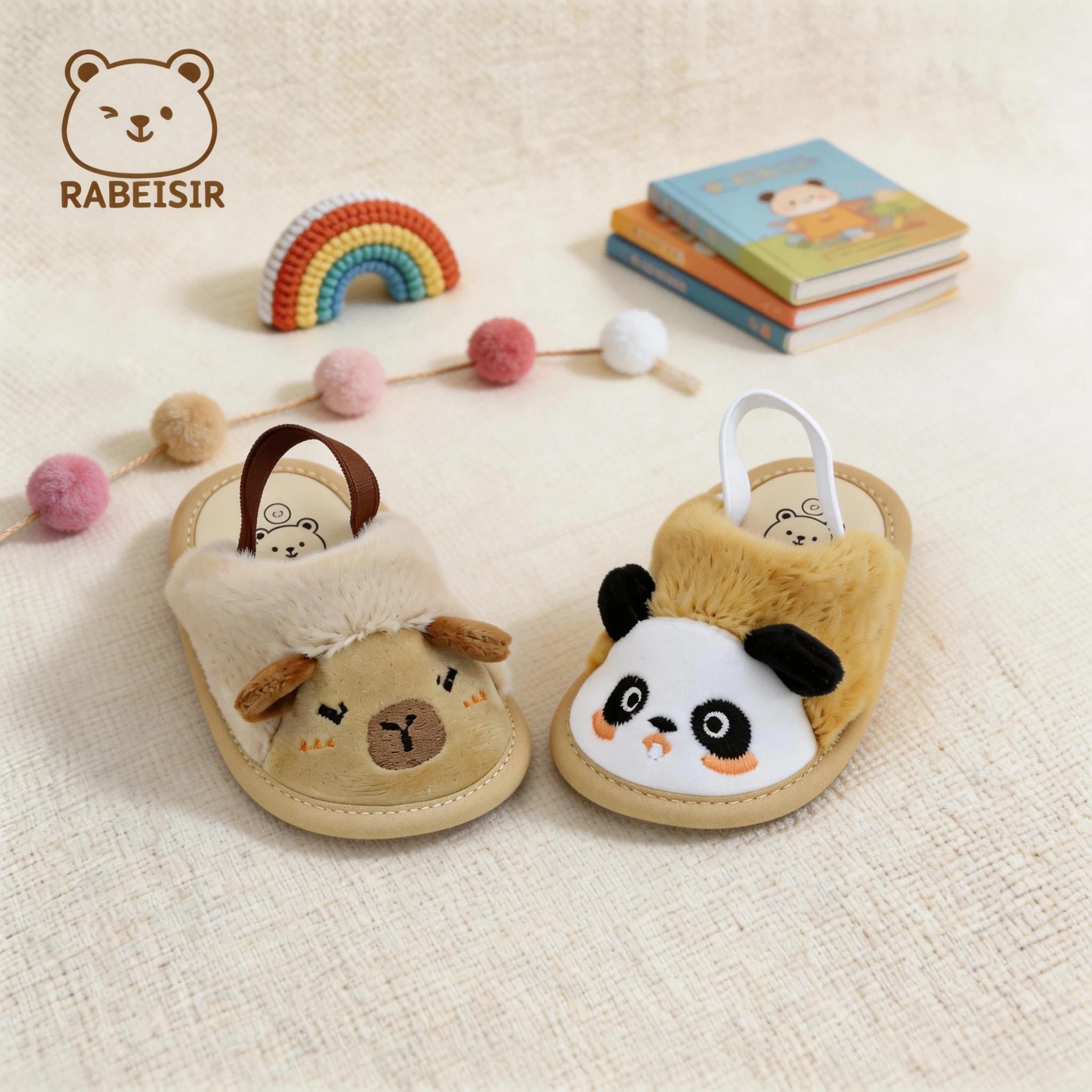Baby Slippers Boy Girl Cartoon Panda Capybara Plush Cute Casual Soft Sole Lightweight Infant First Walkers 0-18M