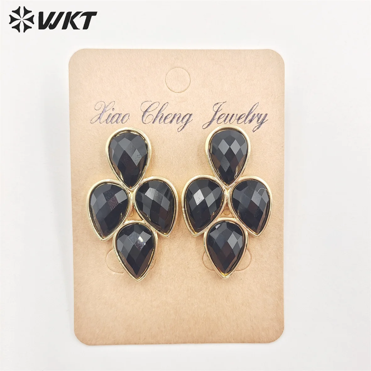 WKT-E704 WKT 2022 New style black obsidian&sun stone&amazonite&Lapis&Amethyst gold-plate earrings gift style jewelry trend hot