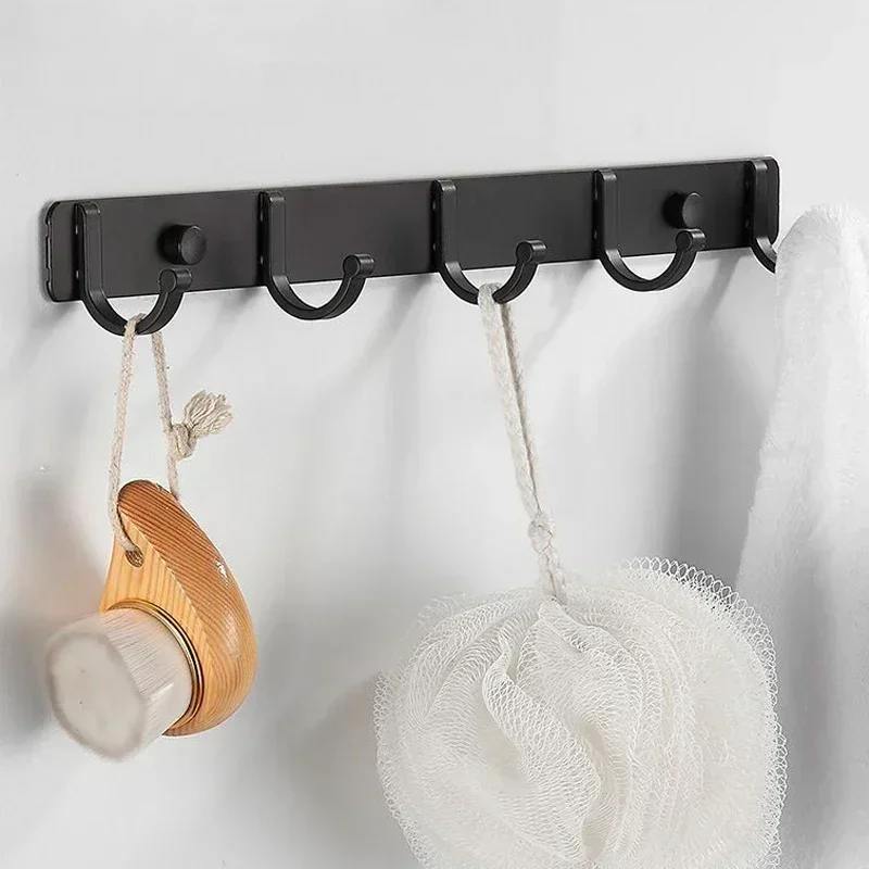 1PC Space Aluminum Black/Silver Hook Door Back Clothes Hook Bathroom Towel-Hook Punch-free Wall Hooks Storage Rack To Save Space