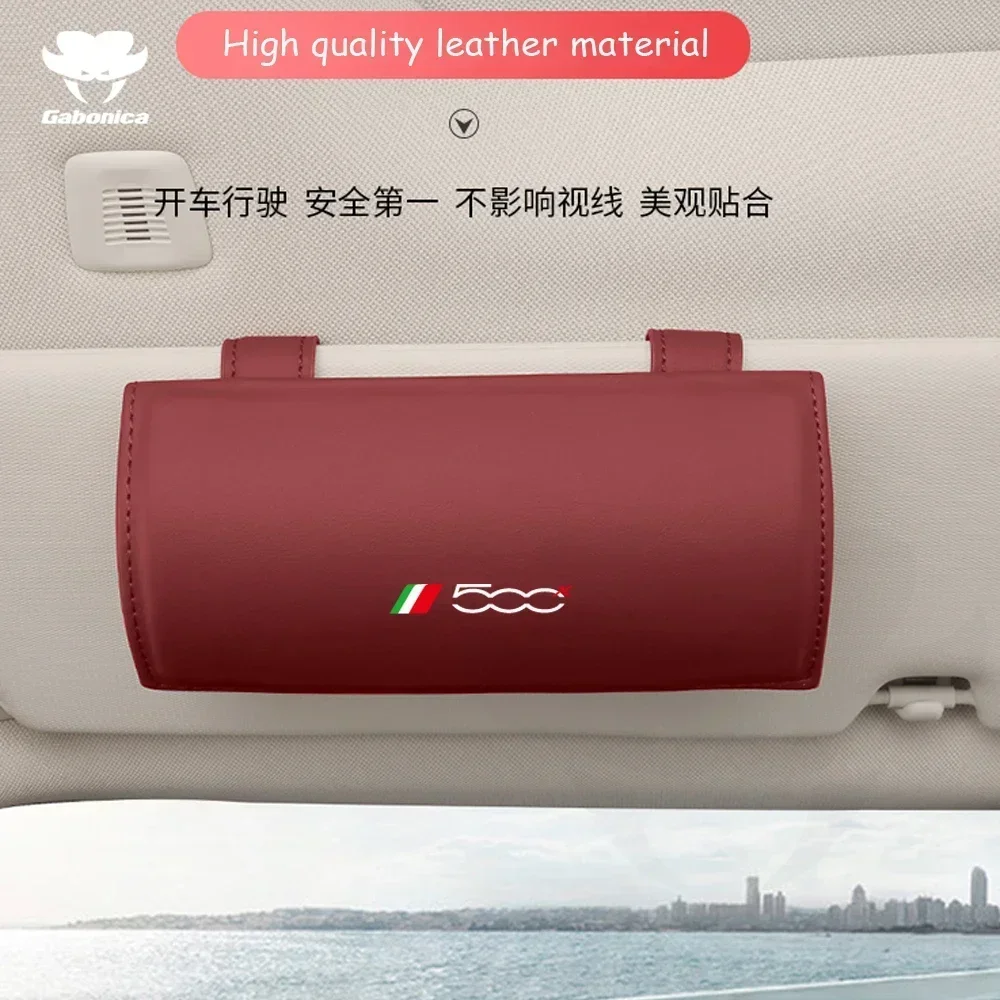 Car Glasses Box Car Sun Visor Bill Glasses Holder Glasses Storage Box Fiat 500 500C 500L 500X Leather Auto Interior Accessories