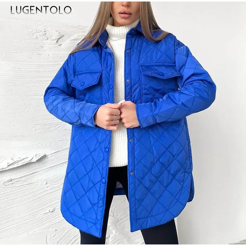 Women Warm Fashion Parkas Autumn Winter Loose Lapel Single-breasted Jacket Lace-up Female Casual Solid Pocket Versatile Coat
