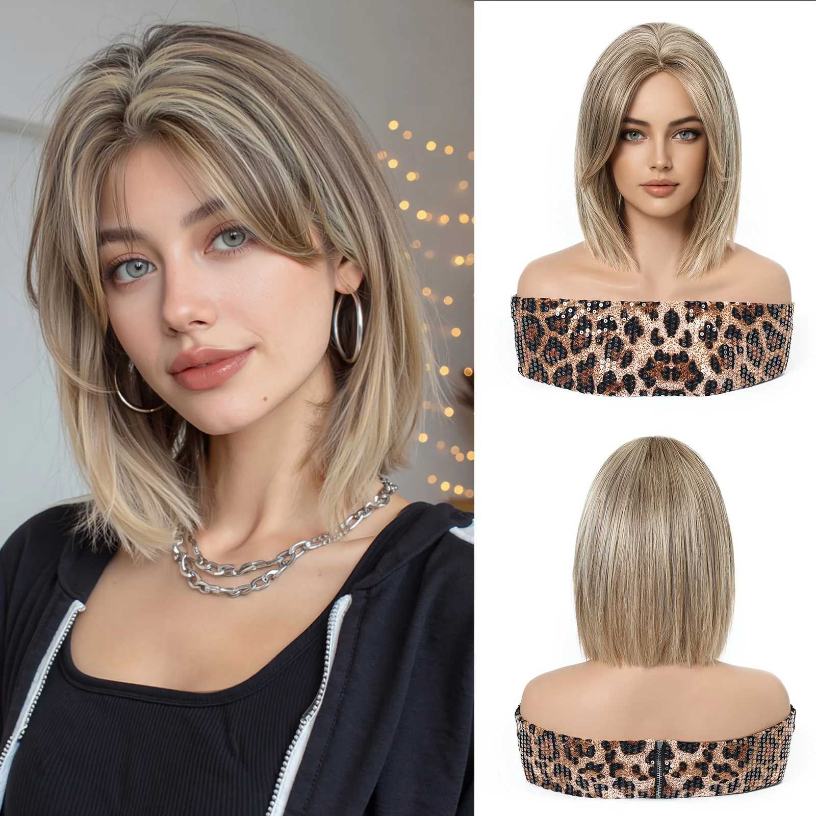 

10-дюймовый многослойный парик с челкой, смешанный коричневый парик, стрижка боб, синтетический парик для женщин