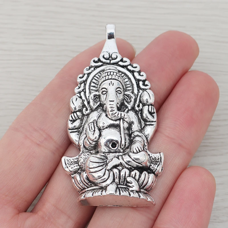 3 x Tibetan Silver Large Ganesha Elephant God Of Beginning Charms Pendants for DIY Necklace Jewellery Making Accessories 62x32mm