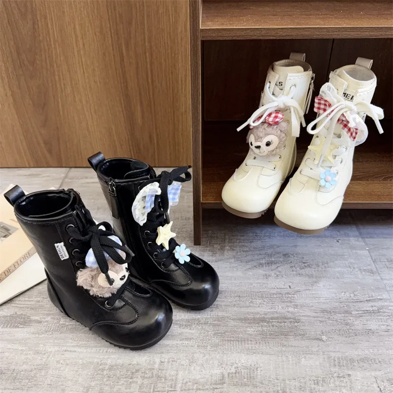 

Kids'Casual Boots ​Long Boots PU Leather Cartoon ShellieMay Winter Shoes For Girls Anti-slip Warm Black Beige Shoes Size 26-37