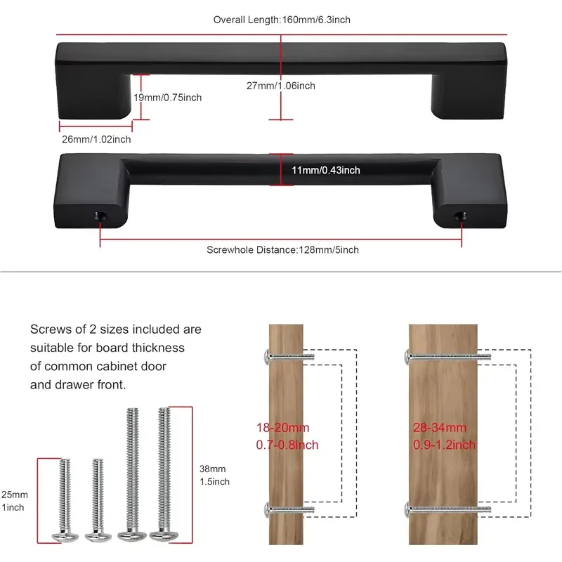 10 Pack Aluminum Cabinet Handles 5 Inch 128mm Hole Centers Matte Black Durable Kitchen Cupboard Drawer Pulls Furniture