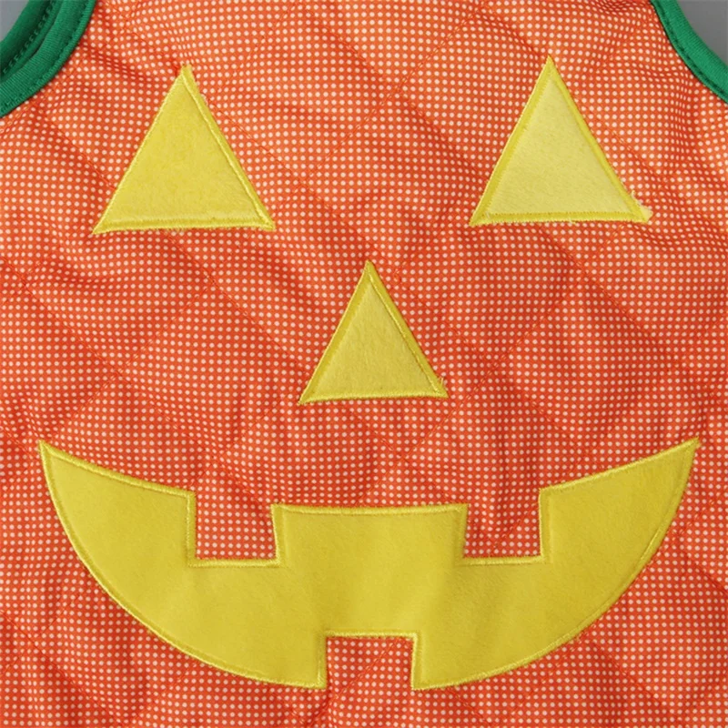 Newborn Baby Halloween Costumes Cartoon Pumpkin Face Print Tie-Up Sleeveless Cosplay Romper Children\'s Clothing Autumn