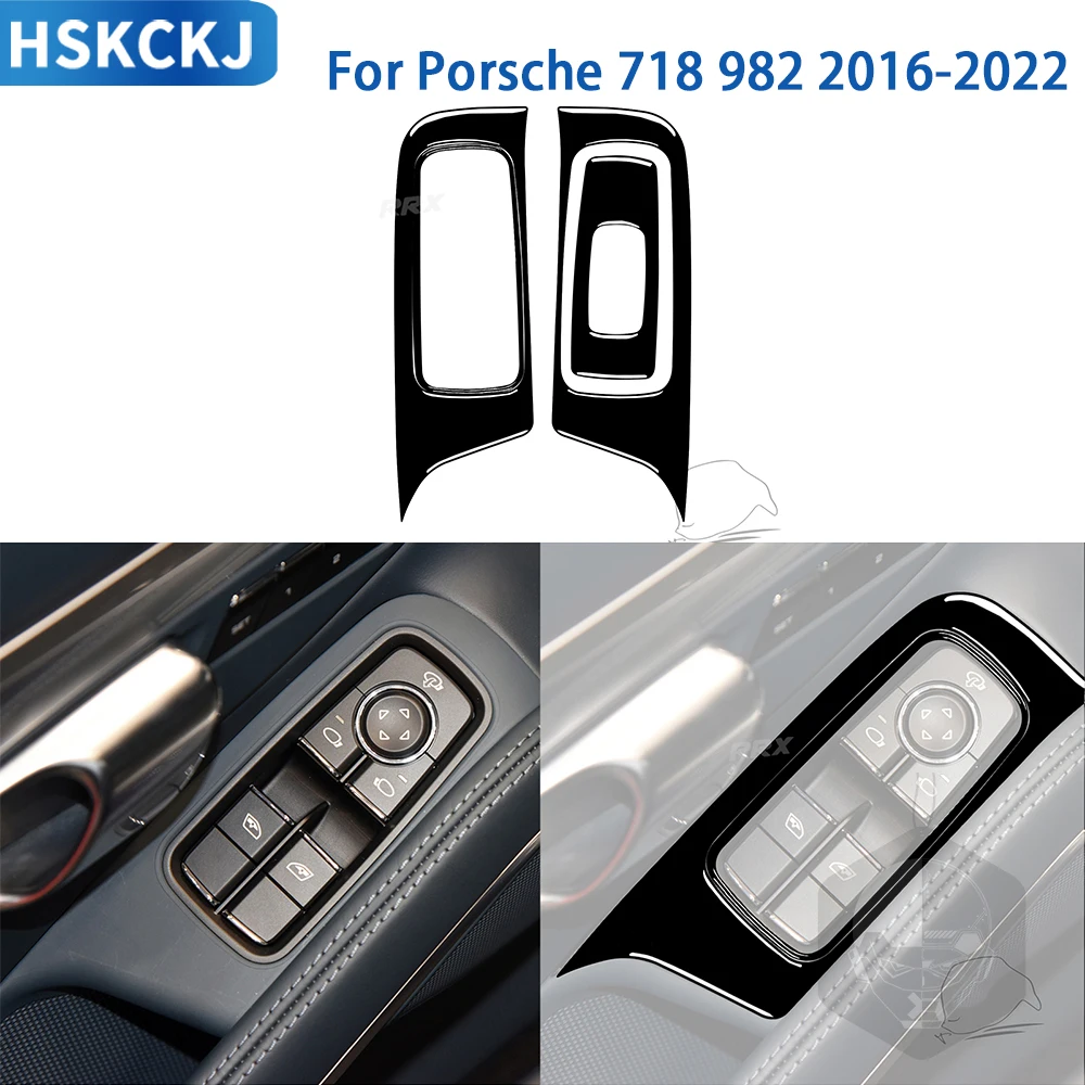 

For Porsche Boxster Cayman 718 982 2016-2022 Accessories Car Interior Window Lifting Panel Trim Sticker Gloss Black Plastic