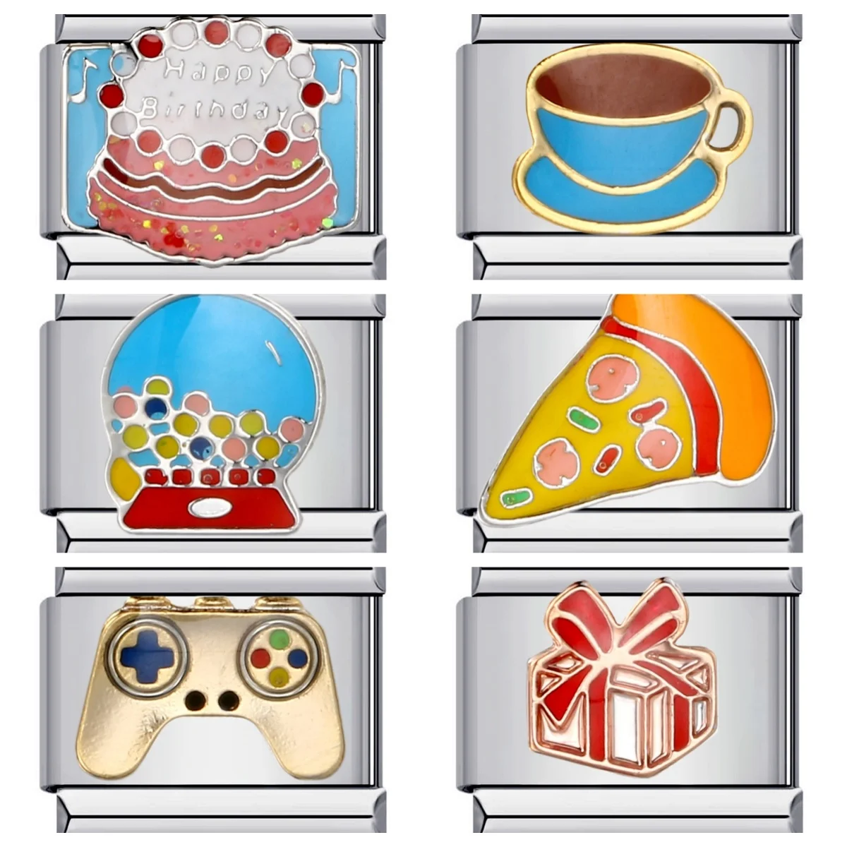 

Stainless Steel 9mm Pizza Coffee Cake Sunglasses Birthday Theme Italian Charm Bracelet - DIY Jewelry Gif