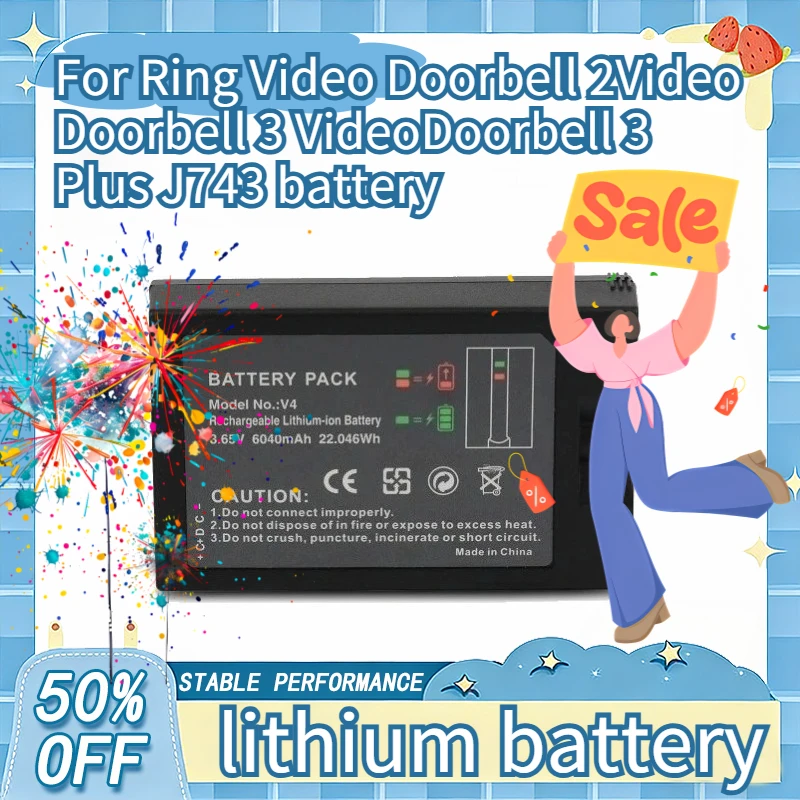

Replacement Battery for Ring Video Doorbell 2 Video Doorbell 3 Video Doorbell 3 Plus J743 3.65V 6040mAh Long Lifespan Battery