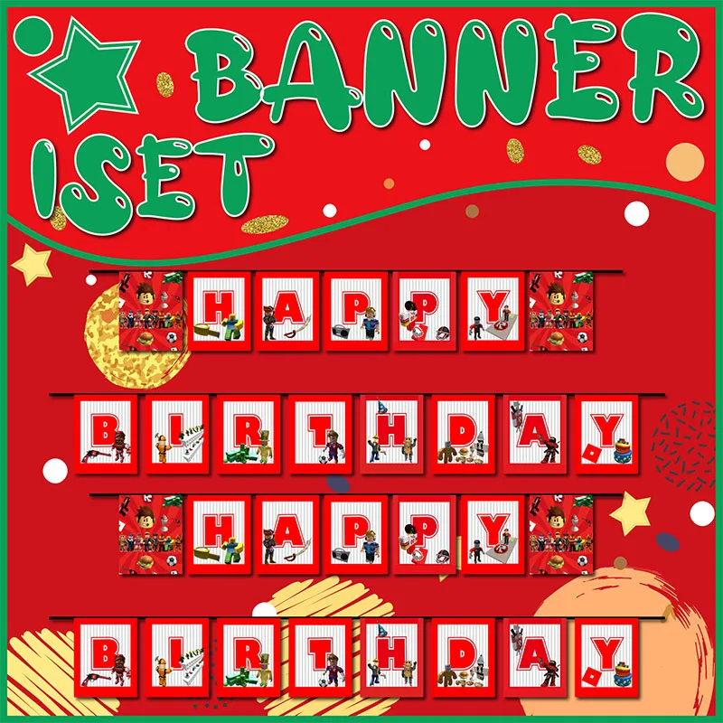 Roblox Birthday Party Decorations Robot Banner Baby Shower DIY Party Supplies Tableware Gift Bag Backdrop Banner Boys
