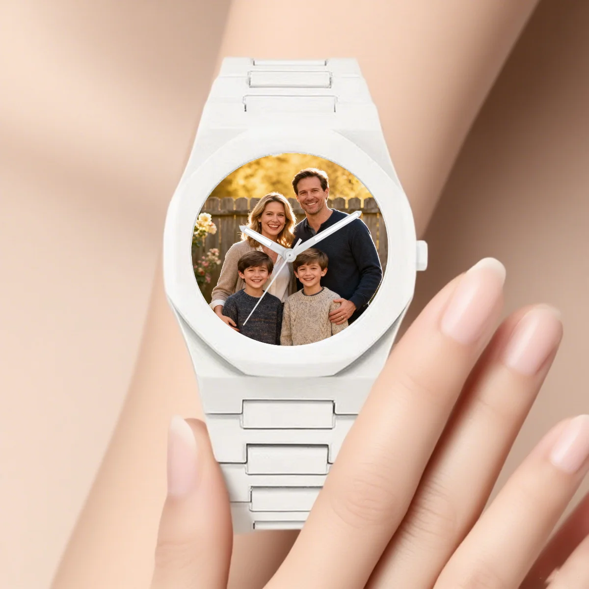 

A custom watch with photos and text - featuring a personalized dial, this watch can be customized with a name, number or Logo