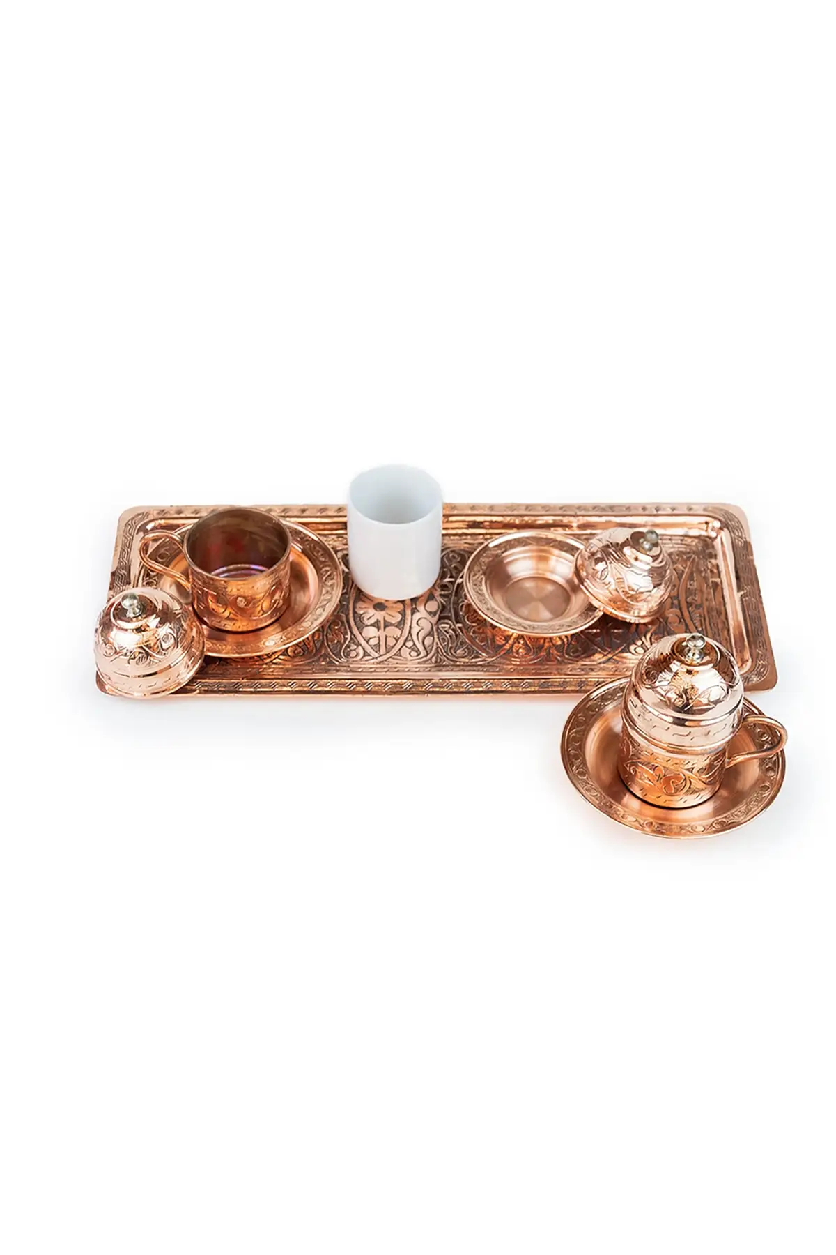 DOLBOVI Two Seater Rectangle Tray Hand Processing Copper Coffee cup Set handmade espresso cup