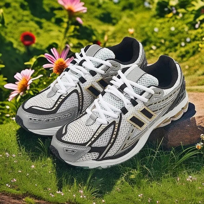 أحذية الركض الكاجوال للجنسين من سلسلة 1906: زوج أنيق من الفضة والأبيض والأصفر بنفس التصميم