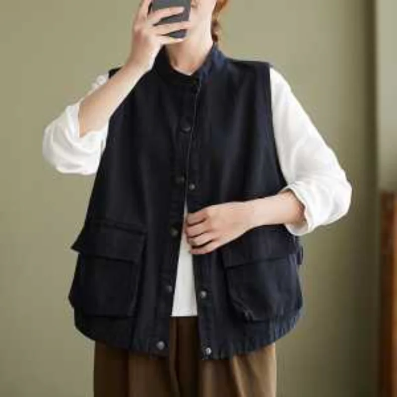 

Women's Plus Size Hooded Button Vest Casual Loose Sleeveless Jacket for Spring Autumn Oversized Waistcoat