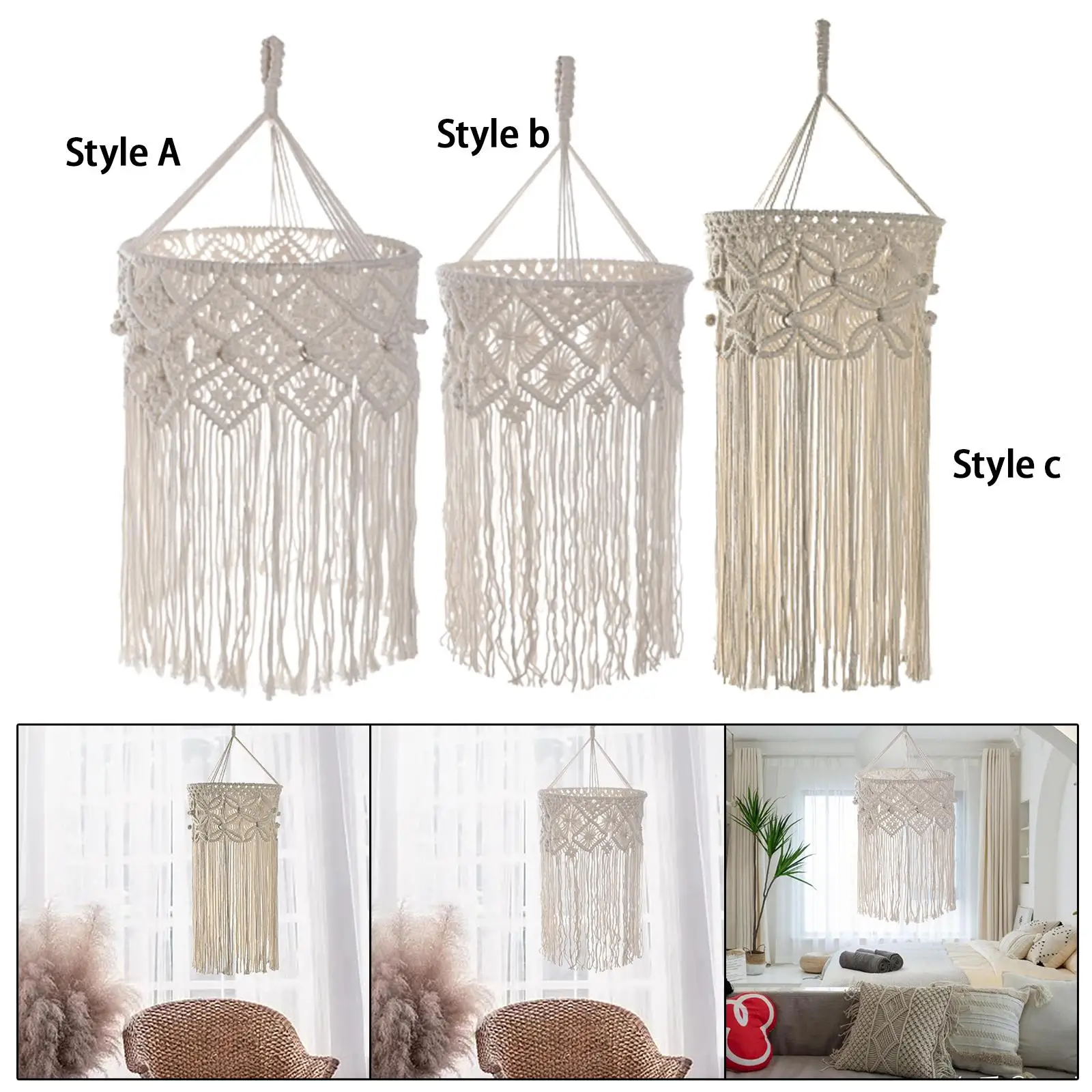 Macrame Lamp Shade Tassel Boho Lampshade for Living Room Dining Table Cafe
