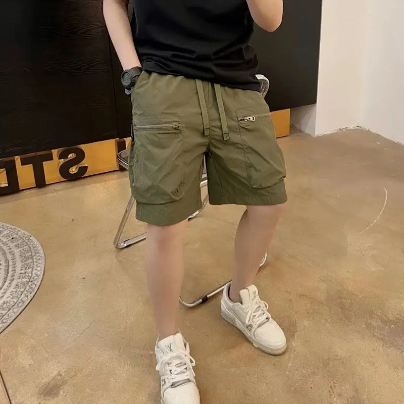 Summer New Men's Loose Street Casual Shorts Elastic Waist Solid Pockets Patchwork Trend Shorts Fashion High Street Men Clothing