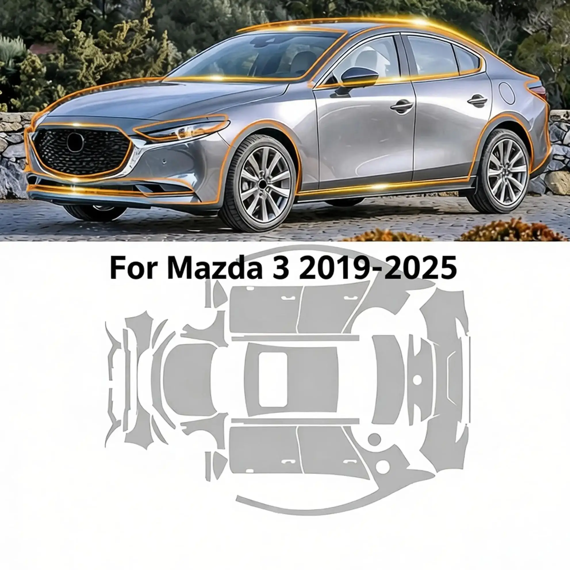 

8.5Mil Pre-cut PPF For Mazda 3 2019-2025 TPU Bumper Hood Clear Paint Protection Film Scratch-Resistant Exterior Accessories
