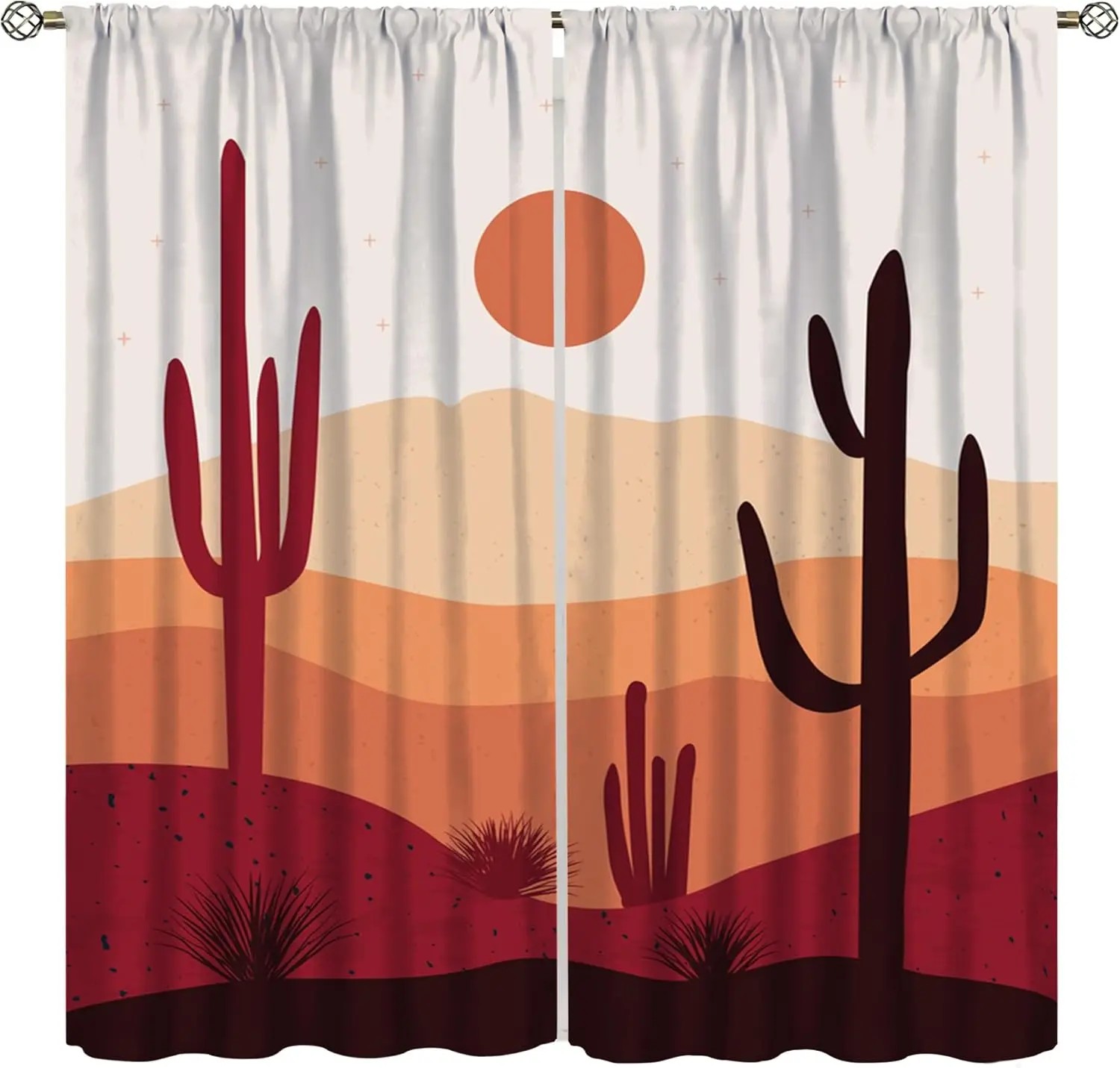 Abstract Mountain Art Curtain Set Boho Mid Century Minimalist Sunrise Sunset Natural Landscape Modern Rod Pocket Curtain for