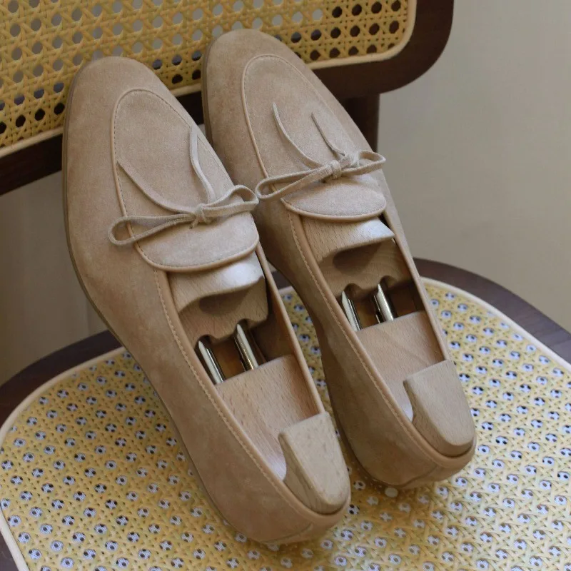 

Мужские летние лоферы из коровьей замши с толстой подошвой, модные дышащие туфли с кисточками и бантом, повседневные кожаные туфли для работы, мужская обувь