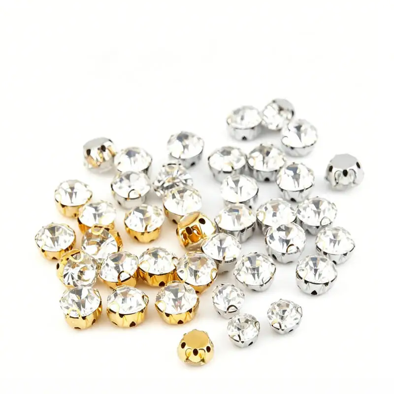 4/5/6/7/8/10mm Gold/Silber Krallenfassung Runde Strass-Steine, zum Nähen DIY Glas-Kristall für Kleidung und Hochzeitskleider – Detail 2