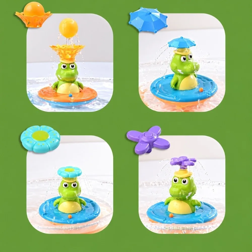 Cartoon Crocodile Fountain Bathtub Toys USB Rechargeable Rotating Fountain Head Light up Bath Toys Waterproof LED Light