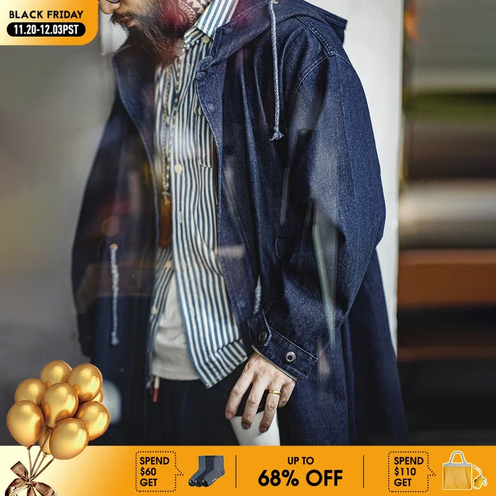 

Джинсовые куртки Maden Retro 10,2 унций M51, ветровка «рыбий хвост», свободные однотонные мужские куртки средней длины с капюшоном, осенние топы