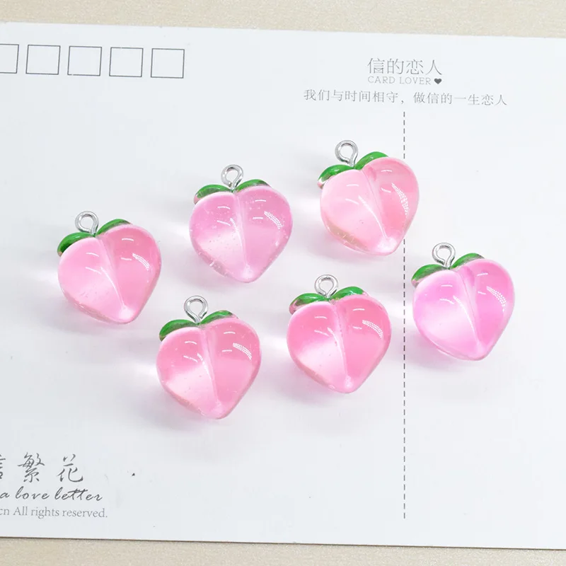 10pcs Flatback Pink Peach Resin Charms For Earring Making Korean Fruit Pendant For Brcelet Keychain Diy Jewelry Accessory F491