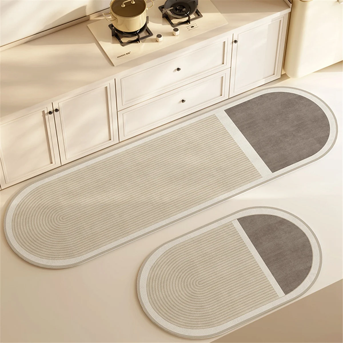 Super Absorbent Kitchen Mat Non-Slip Diatomite Kitchen Rug Elliptical Simple Line Bathroom Mat Kitchen Supplies,A