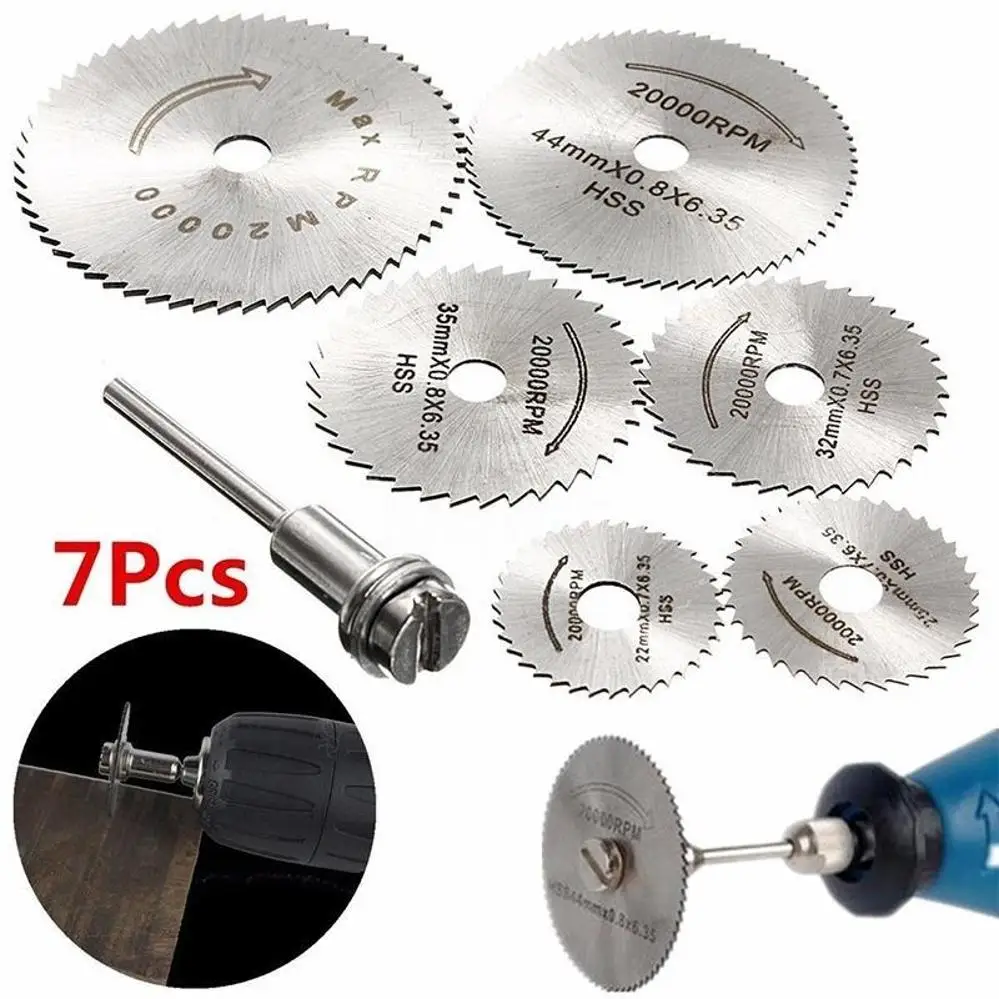 6Pcs Mini HSS Circular Saw Blades With 1/8in Shank Mandrels For Dremel Foredom Rotary Tool Cutting Wood Plastic Metal DIY Repair