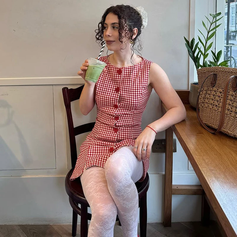 فستان Tornova منقوش بطباعة متباينة بدون أكمام للنساء بصدر واحد بدون أكمام عالي الخصر فستان نسائي أنيق برقبة دائرية للإجازات