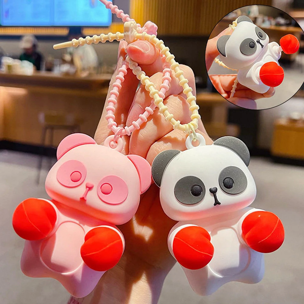 Cute Panda Fidget Squeeze Keychain, Double Fist Pop-Out Toy, Silicone Stress Relief Toy for Backpack Decoration