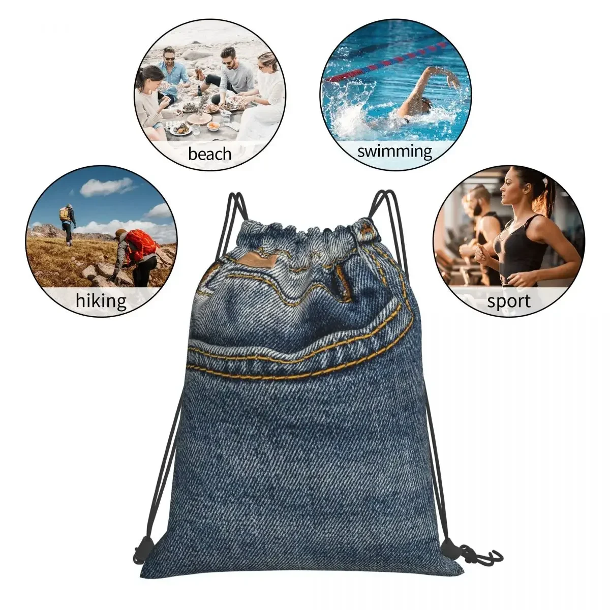 กระเป๋าด้านหน้า I Love Bluejeans DENIM กระเป๋าเป้สะพายหลังกระเป๋าสตางค์ Drawstring Bundle กระเป๋า Sundries กระเป๋า BookBag สําหรับ Man Woman