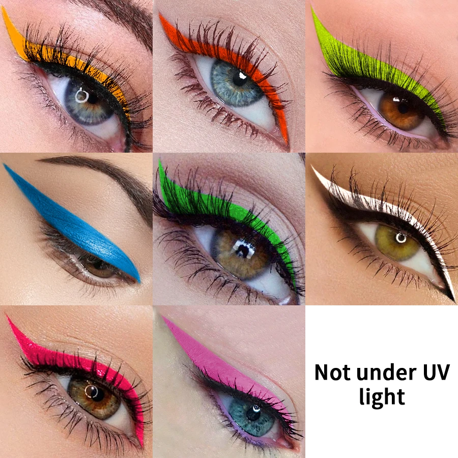 Caneta delineadora neon com luz uv, maquiagem para olhos, azul, verde, à prova d'água, cor líquida, lápis de maquiagem, cosméticos, amarelo, roxo, 1 peça