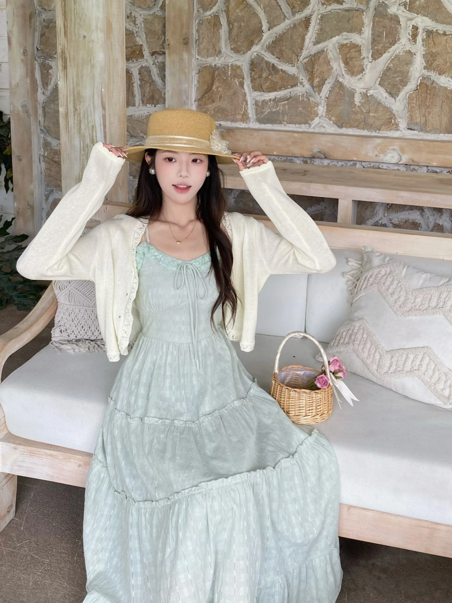 

MobaI Lace Collar Lightweight Knitted Short Cardigan Women's Spring Summer New Style Sun Protection Outerwear Shoulder Shawl