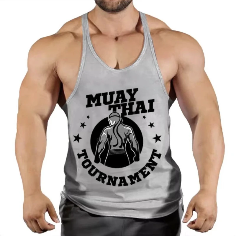 سترة دون أكمام للرجال اللياقة البدنية الصالة الرياضية في الهواء الطلق الرياضة I على شكل سترة علوية الانضباط الذاتي الملاكمة بطولة مطبوعة ملابس التدريب