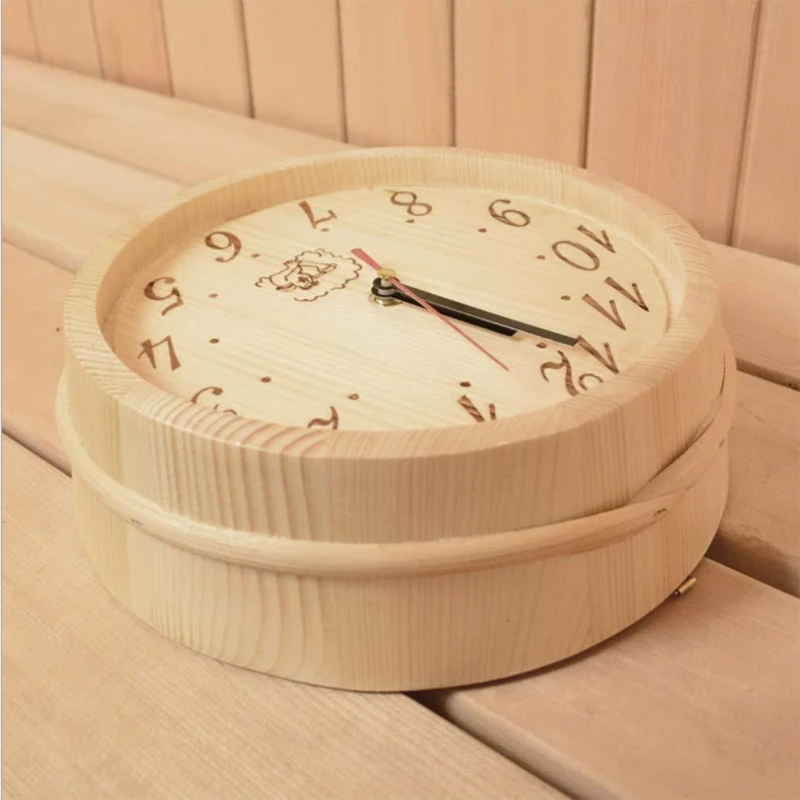 Horloge en Bois de 9 Pouces pour Salle de Sauna, Minuterie, Accessoires pour Mur Extérieur et Nik