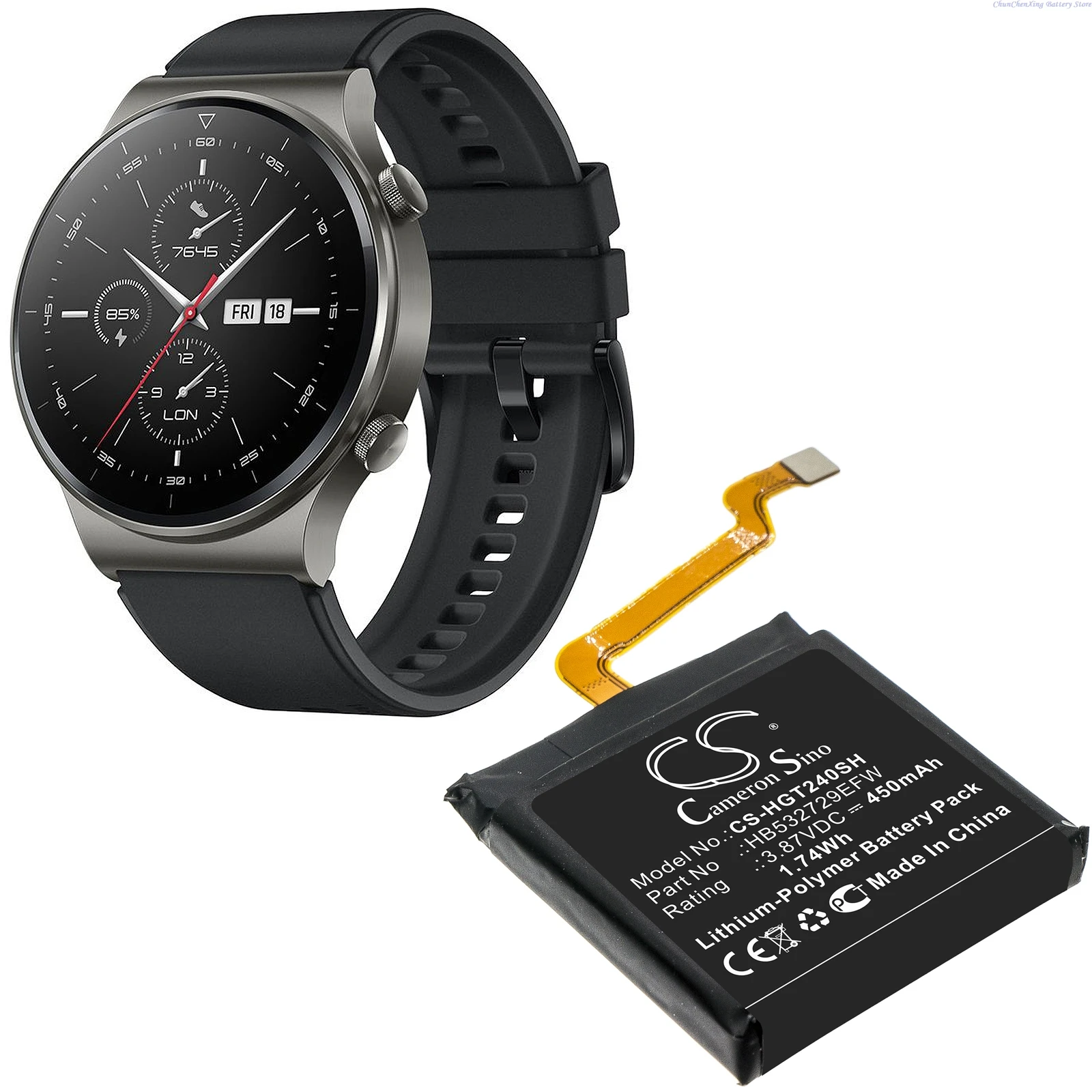 CS-HGT240SH 3.87V 450mAh Smartwatch Battery HB532729EFW,HB532729EFW-A for Huawei GT2 Pro, Watch 3, GLL-AL04  +TOOLS KIT