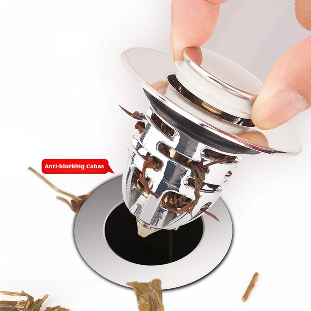 Universal Stainless Steel Basin Pop-Up Bounce Core Basin Drain Filter Hair Catcher Sink Strainer Bathtub Stopper Bathroom Tool