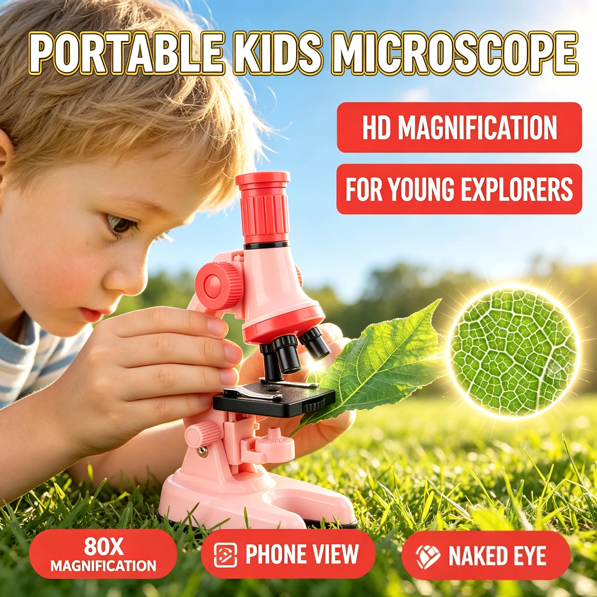 Kit de microscope 1200X pour débutants, jouet d'expérimentation scientifique STEM avec LED, cadeau éducatif pour enfants ﻿