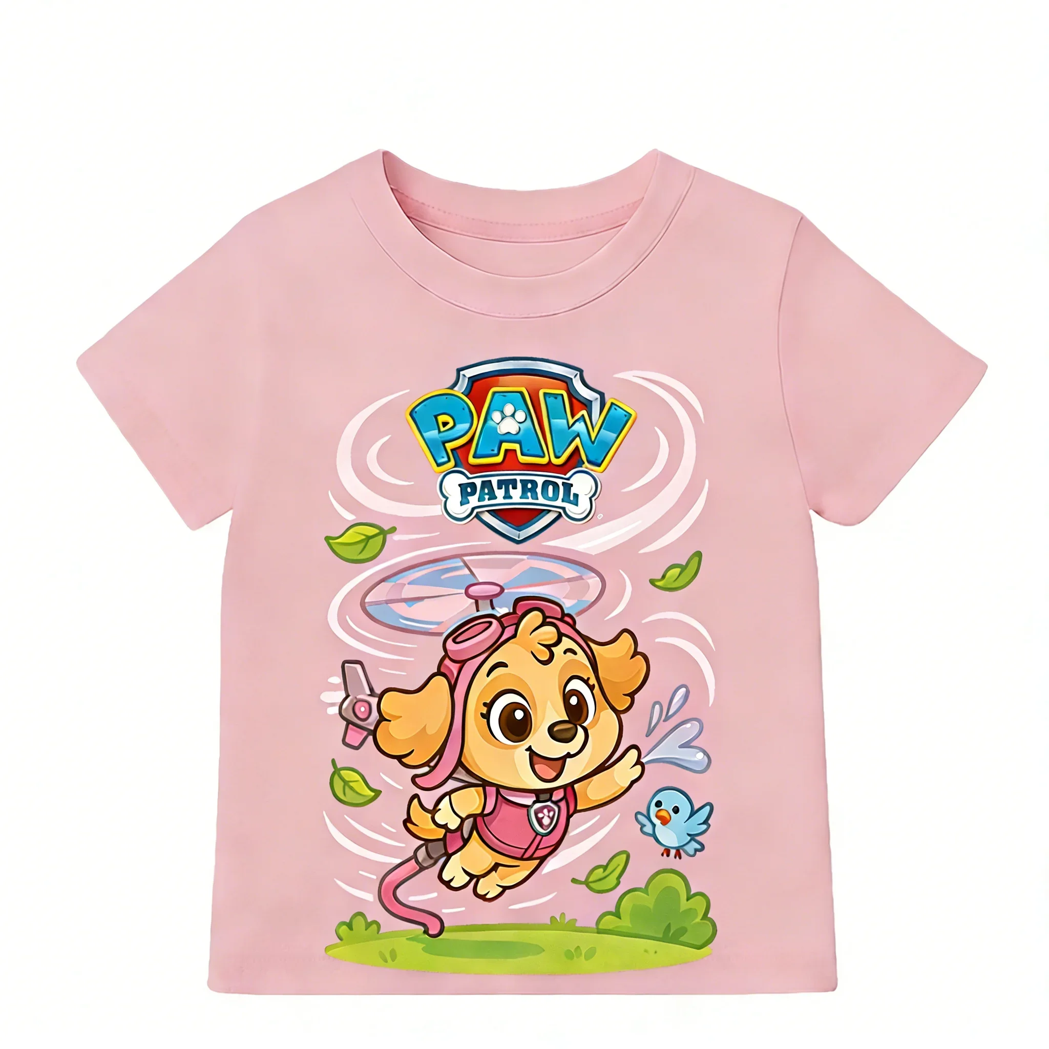 2026 New Summer PAW Patrol Children Short Sleeve T-shirt Cartoon Skye Print Pullover Boys Girls Casual Cotton Tops Gifts