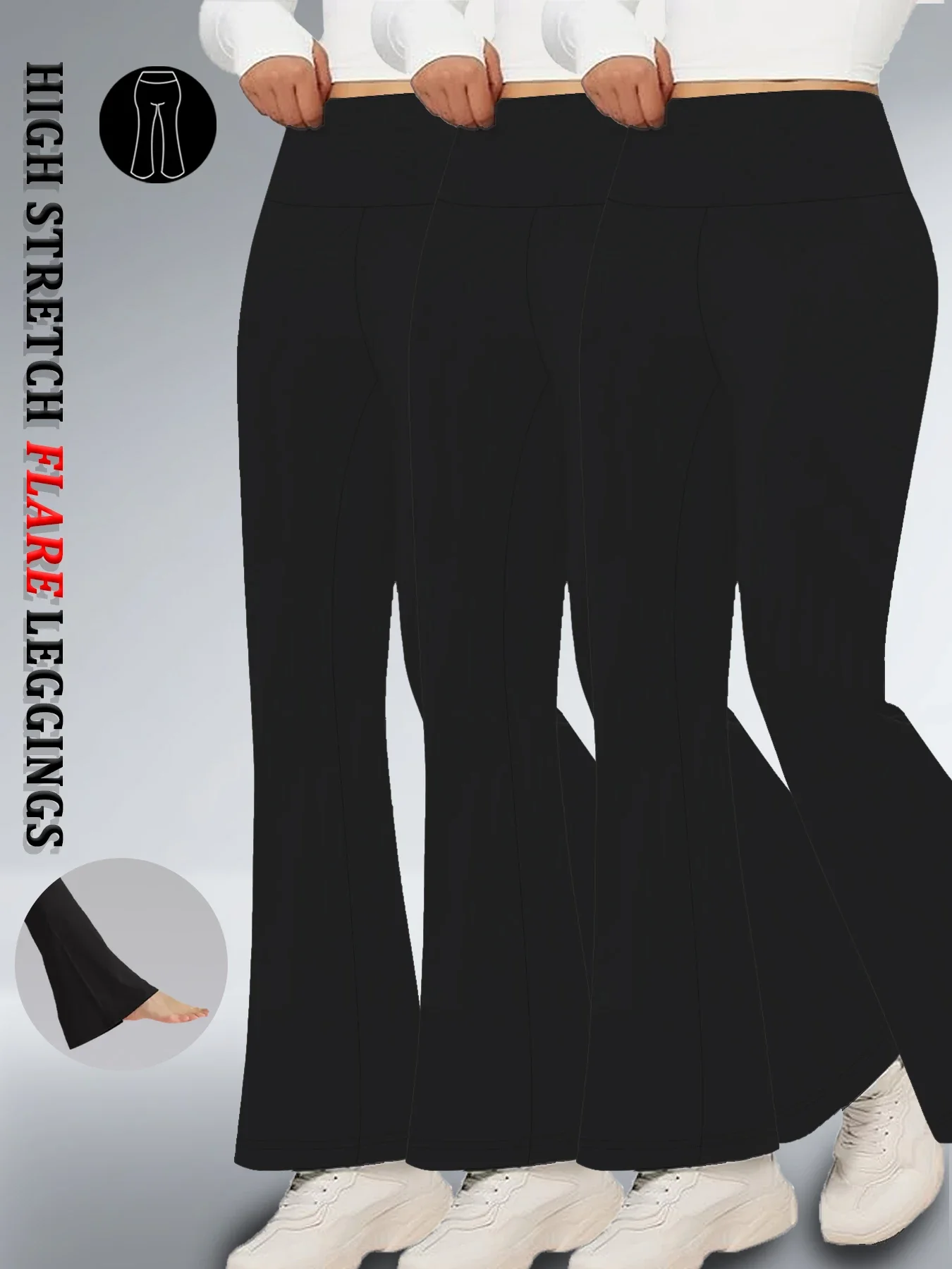 3枚組 レディース スーパーソフト フレアパンツ ハイウエスト お腹コントロール ワークアウト ヨガ プッシュアップ ジム フィットネス ロングレギンス ベルボトム