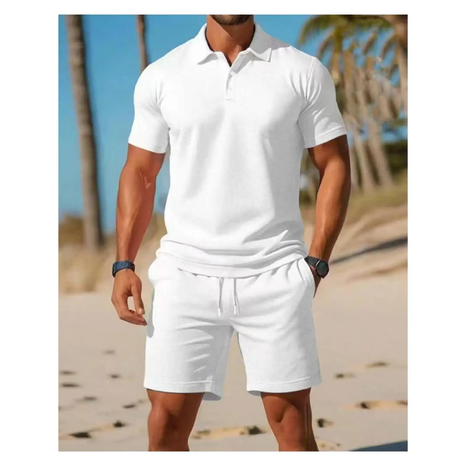 Summer Men's Slim Fit Short Sleeve  Shirt Set  Shirt Standard Version Bright Thread Flocking PU Leather Citywalk Suit...