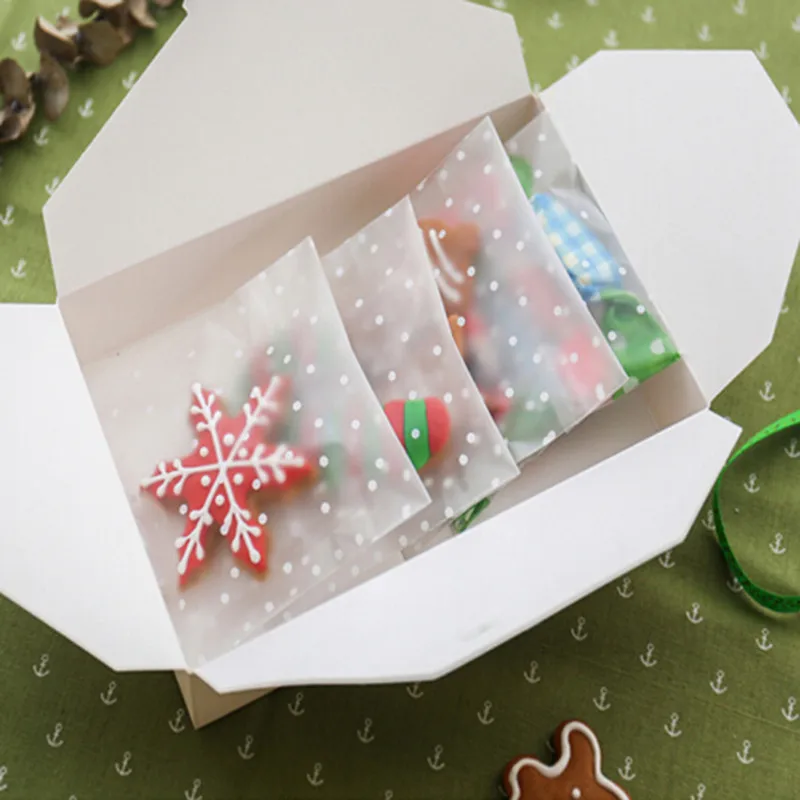 Sacchetti di imballaggio per biscotti con caramelle a pois trasparenti da 100 pezzi con sacchetto autoadesivo fai da te sacchetti per feste di