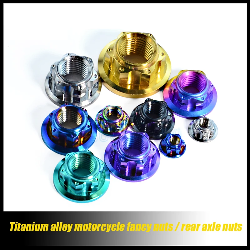 Titanium Alloy Motorcycle Fancy Nuts M4 M5 M6 M8 M10 M12 M14 Rear Axle Nuts, Lightweight Anti-Rust Upgrade Parts