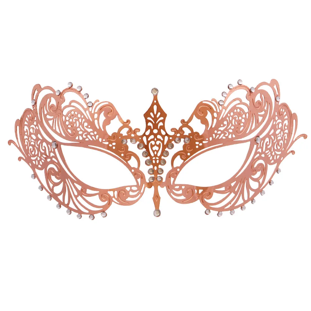 قناع معدني بتصميم مجوف باللون الذهبي الوردي للحفلات التنكرية للنساء والفتيات وديكور مهرجان الكرنفال